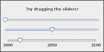 three sliders with and without labels and tick marks